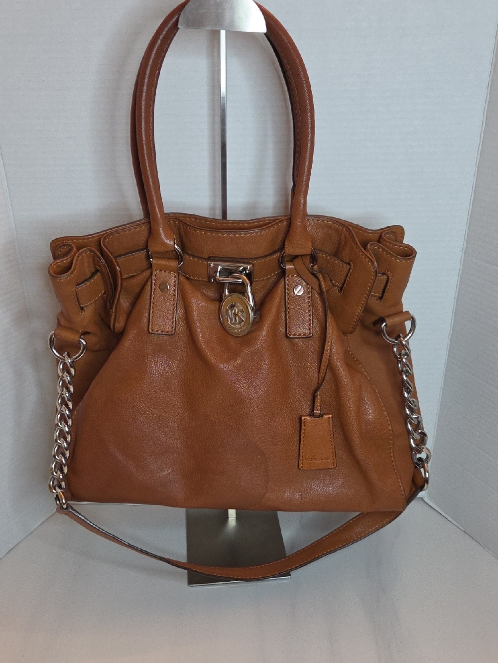 Michael Kors Tan Leather Shoulder Tote with Chain Strap AS IS